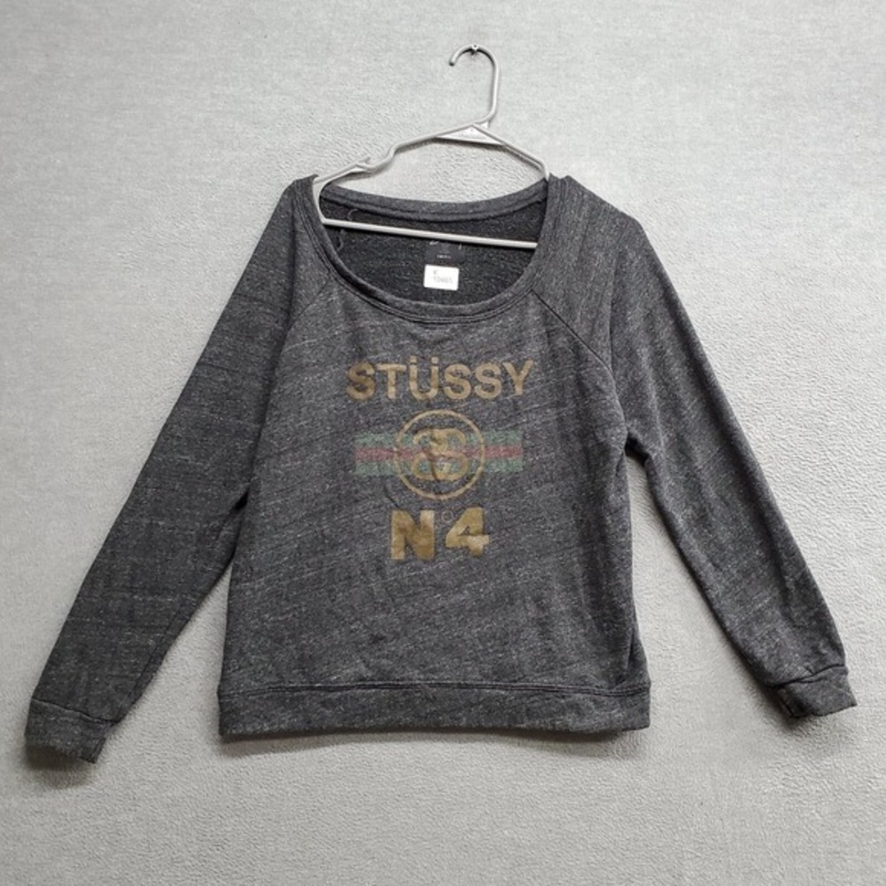 Stussy Women Sweatshirt Small Gray N4 Round Neck Long Sleeve‎ Made In USA